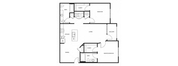 a floor plan of a residence with a bedroom and a living room