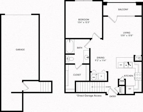 One-Bedroom Floor Plan A2G | Axis Kessler Park Apartments