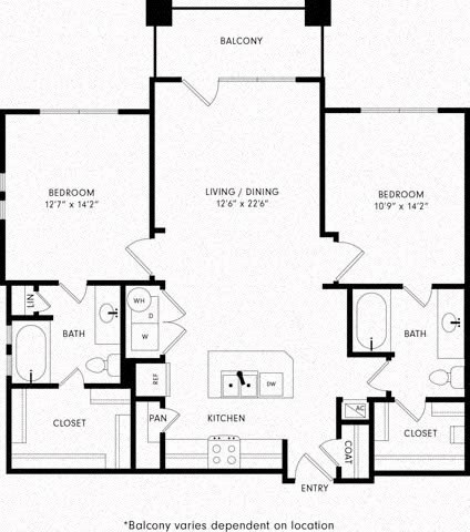 Two-Bedroom Floor Plan B1 | Axis Kessler Park Apartments