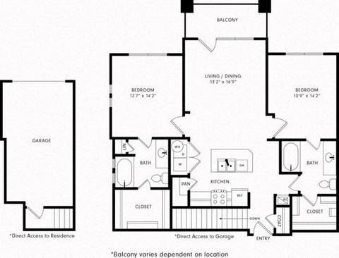 Two-Bedroom Floor Plan B1 | Axis Kessler Park Apartments