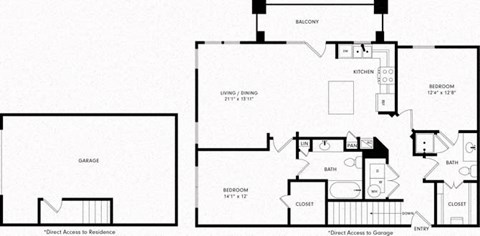 Two-Bedroom Floor Plan B2G | Axis Kessler Park Apartments