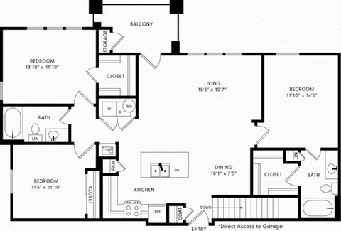Three-Bedroom Floor Plan C1G | Axis Kessler Park Apartments