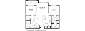 Two-Bedroom Floor Plan B2 | Axis Hamilton Apartments