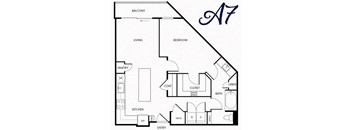 a floor plan of a studio apartment with a bedroom and a living room