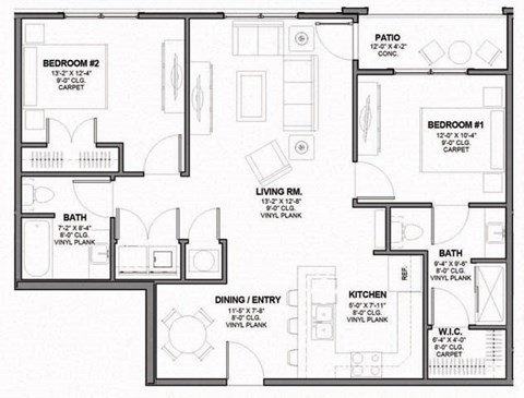 Two-Bedroom Floor Plan B3|Kinsley Forest Apartments
