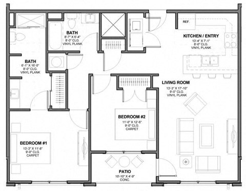 Two-Bedroom Floor Plan B4|Kinsley Forest Apartments