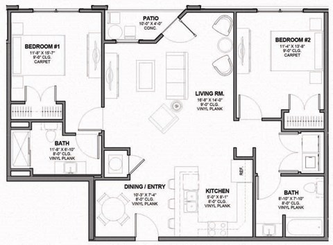 Two-Bedroom Floor Plan B5|Kinsley Forest Apartments
