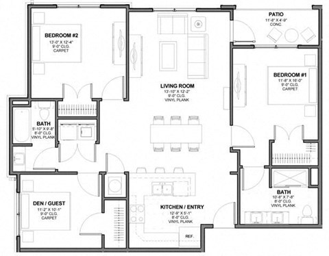 Three-Bedroom Floor Plan C1|Kinsley Forest Apartments