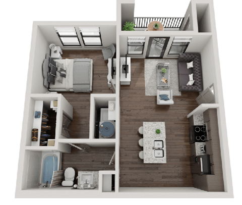 a floor plan of a 1 bedroom apartment at the crossings at white marsh apartments in white marsh