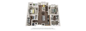 a 2 bedroom floor plan with a bathroom and a living room