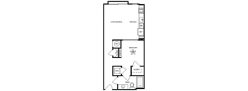 a floor plan of a small house with a bedroom and a living room