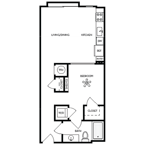 a floor plan of a small house with a bedroom and a living room