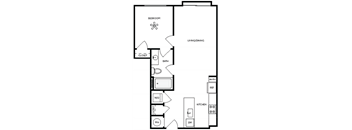 a floor plan of a unit with a bedroom and a living room