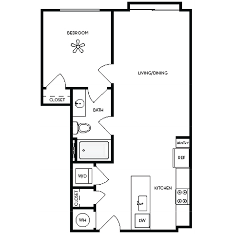 a floor plan of a unit with a bedroom and a living room