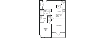 a floor plan of a house with a bedroom and a living room