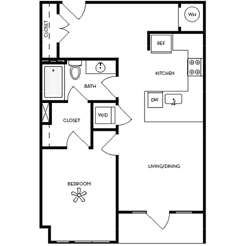 a floor plan of a house with a bedroom and a living room