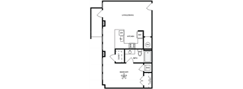 a floor plan of a small house with a bedroom and a living room