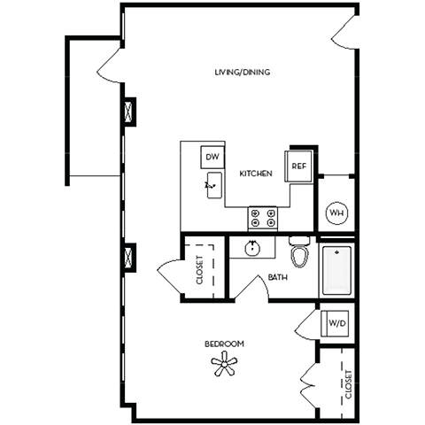 a floor plan of a small house with a bedroom and a living room