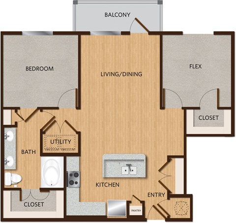 a floor plan of a living room with a bedroom and a kitchen