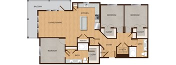 a floor plan of a living room with two bedrooms and a kitchen