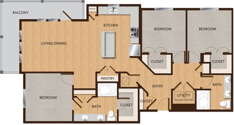a floor plan of a living room with two bedrooms and a kitchen