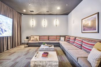 Private Movie Theater with couch lighting and screen