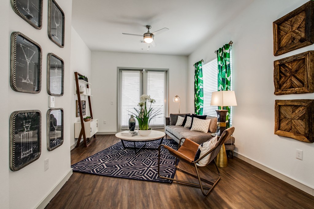 a living room with a couch and a table