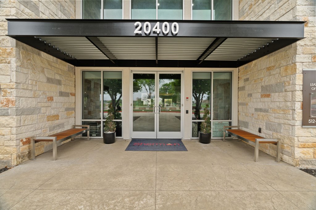 The front of a building with the number 20400 on it.