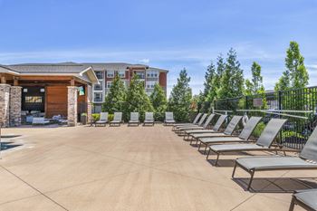 Lounge chairs on pool deck