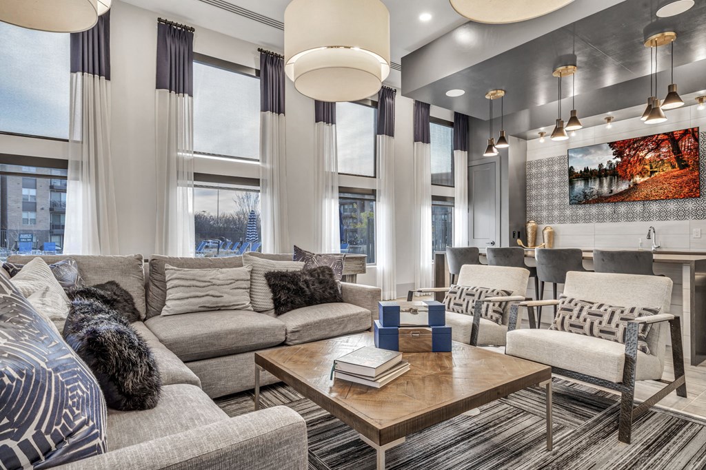 a living room with couches and a coffee table