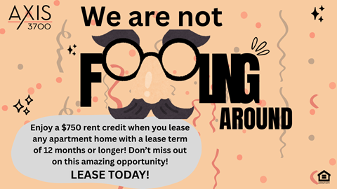 A promotional image for Axis 3700 offering a $750 rent credit for leasing an apartment with a 12-month or longer lease term.