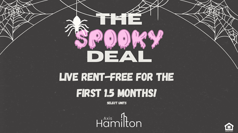 A promotional image for a spooky deal offering free live rent for the first 1.5 months.
