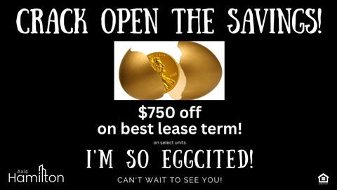 A promotional image for Axis Hamilton offering $750 off on the best lease term.