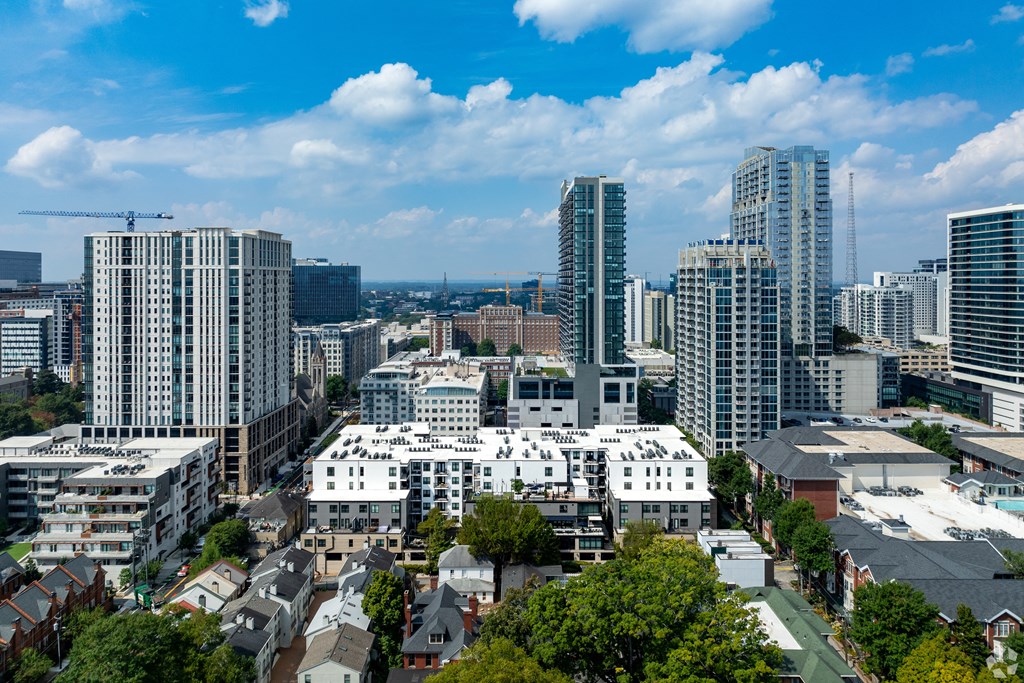 a view of the city from the roof of a building