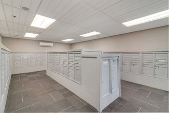 a large room with many lockers and cabinets