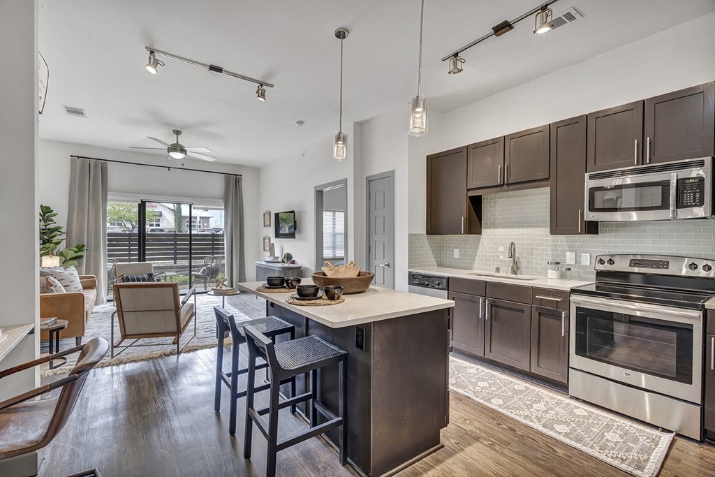 kitchen island and cabinets