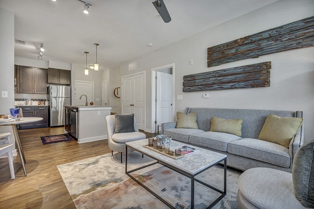 a living room with a couch and a coffee table