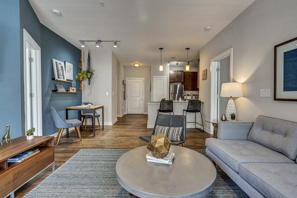 a living room with a couch and a coffee table