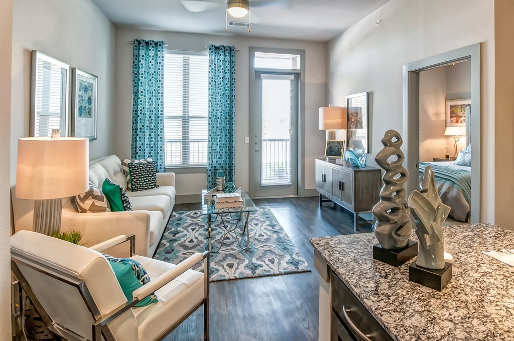 a living room with a couch and a table