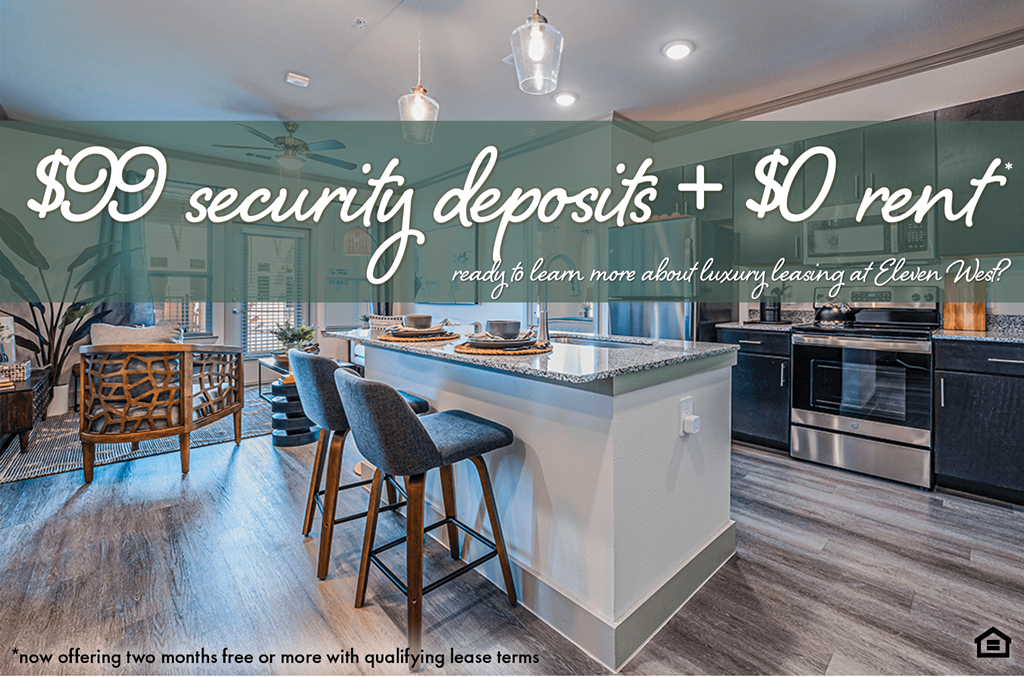 a remodeled kitchen with a counter top and a 900 rent sign on the wall
