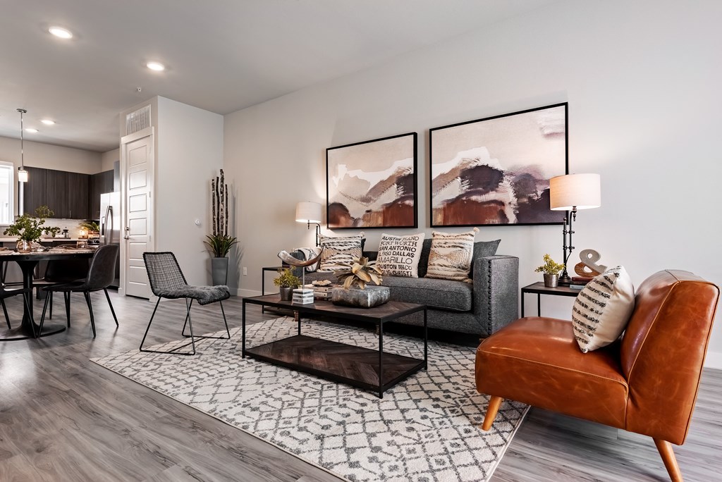 a living room with a couch and a table