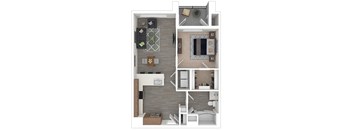 A floor plan of a house with a kitchen, living room, dining room, and bedrooms.
