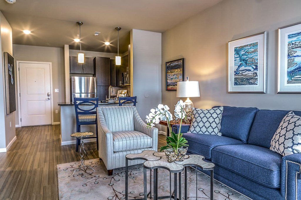 a living room with a couch and a table