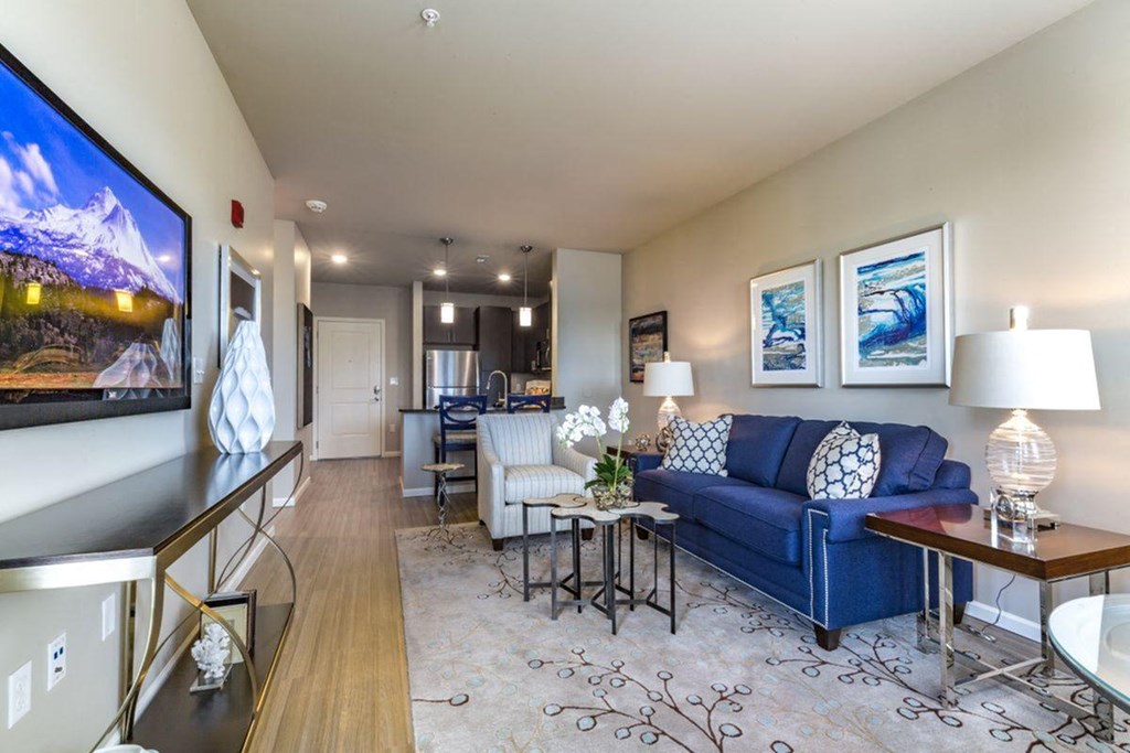 a living room with a couch and a tv