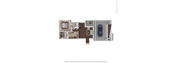 A 3D rendered image of a floor plan of a house.