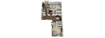a bedroom floor plan with a living room and a kitchen