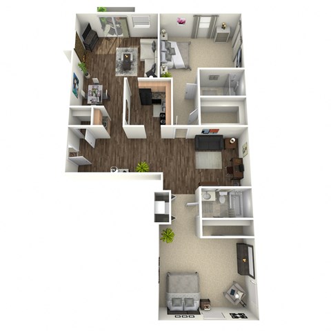 a bedroom floor plan with a living room and a kitchen
