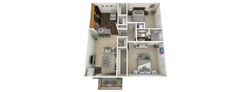 a 3d rendering of a floor plan with a bedroom and living room