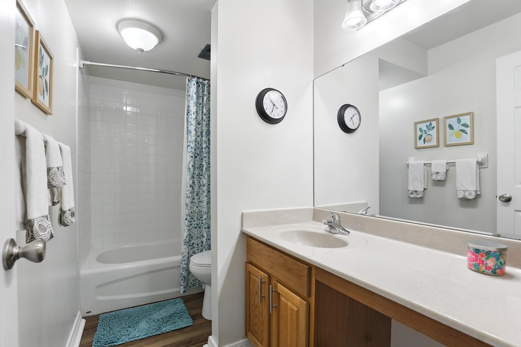 A bathroom with a white sink and a mirror.