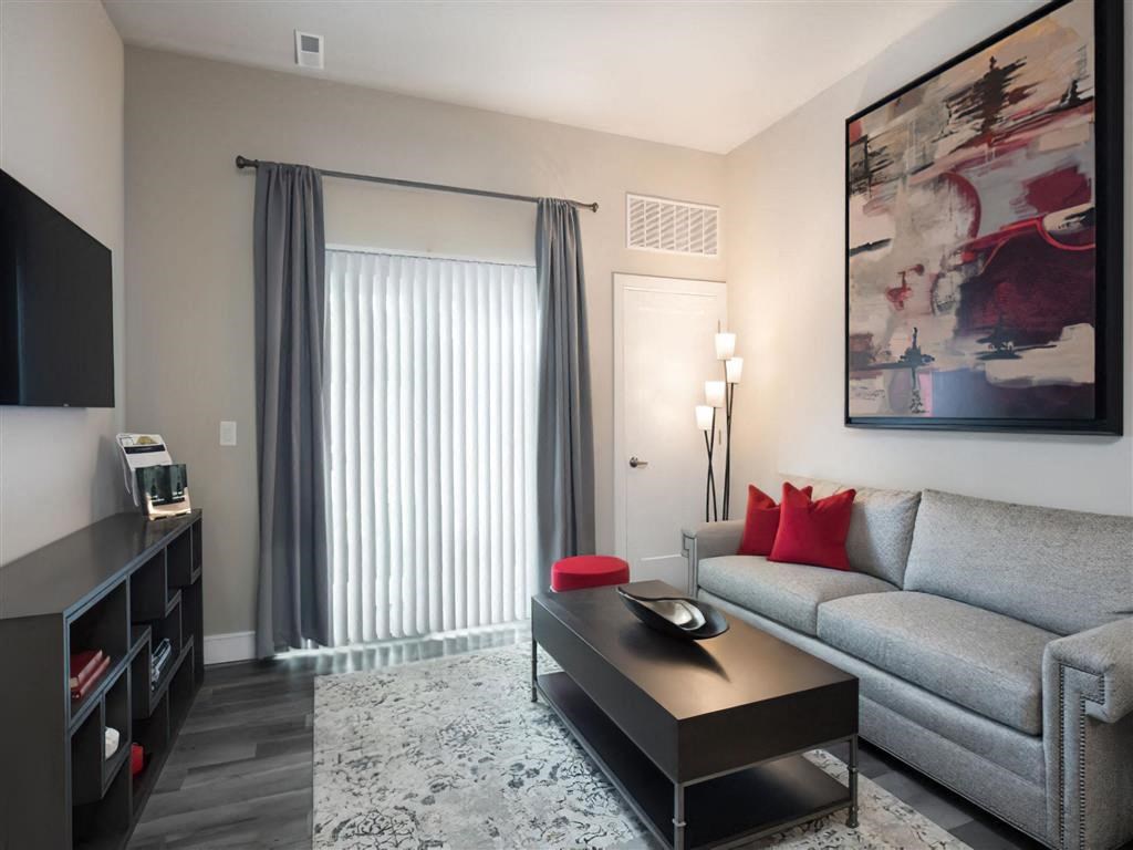 a living room with a couch and a coffee table